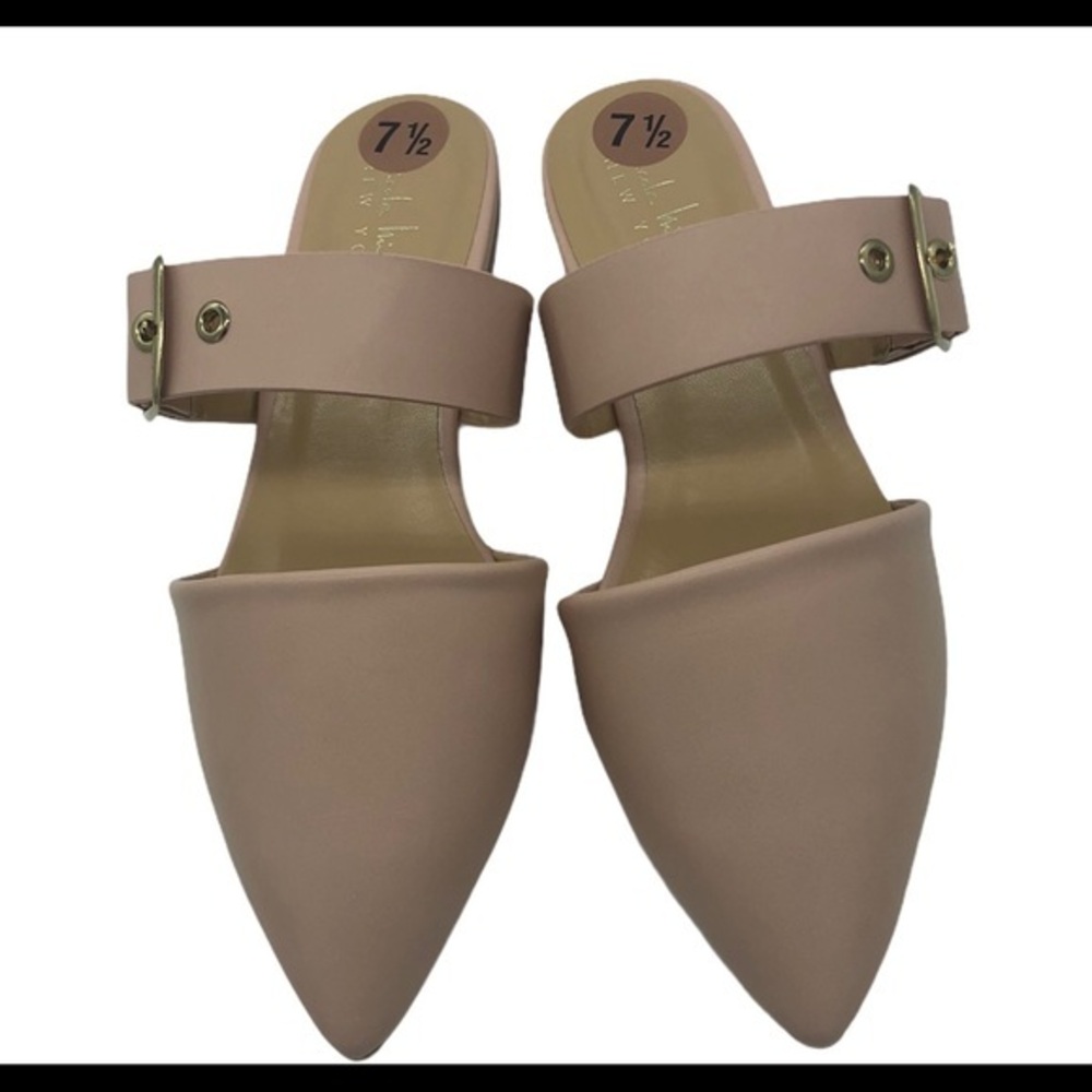 Nicole Miller New York Blush Pink Pointed Toe Buckle Strap Mules Flats 7.5 - Picture 6 of 6